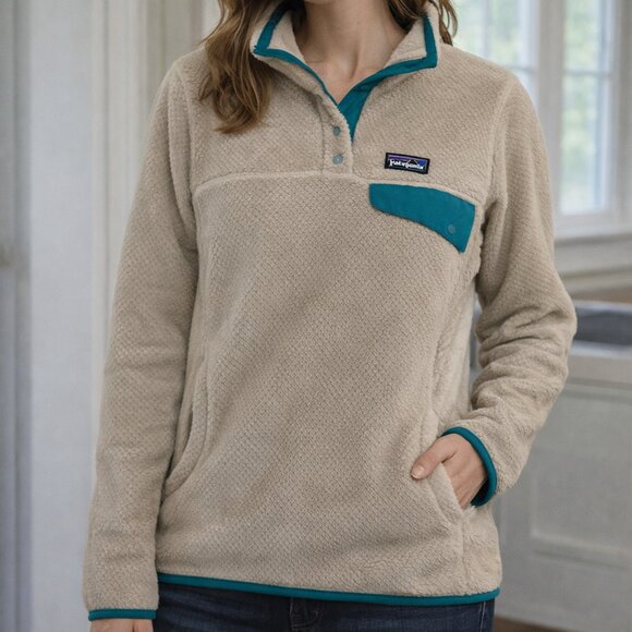 Patagonia Jackets & Blazers - Patagonia Re Tool Snap T Fleece Pullover Womens M Oatmeal Teal Cozy